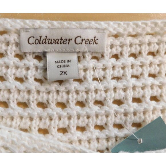 Coldwater Creek Sweater Womens 2X White Crochet Pullover Short Sl Cotton Acrylic - Picture 4 of 5